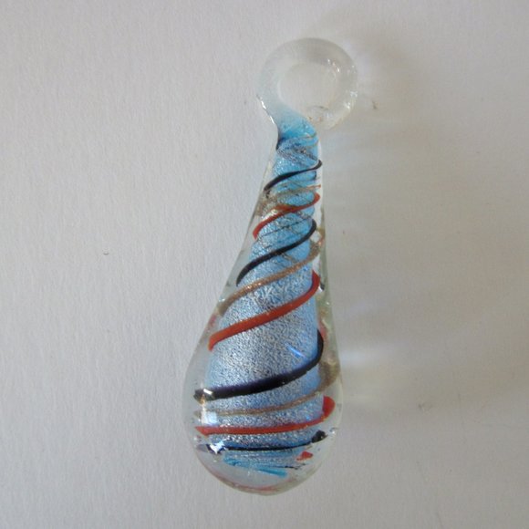 Glass Pendant Statement Necklace Blue Red Swirl Teardrop - Picture 2 of 10